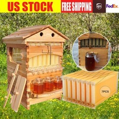 Upgraded 7 Auto Reap Honey Frame + Wooden Bee Hive House Comb Beehive Box Kit
