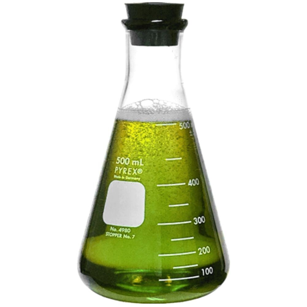 PYREX 4980-500, 500ml Narrow Mouth Erlenmeyer Flask with Rubber Stopper (Single)