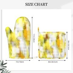 Yellow Modern Art Gray Oven Mitts and Pot Holders Heat Resistant Kitchen Glov…