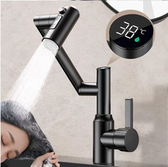 Flexible Swing Arm Faucet, Digital Temperature Display, Hot & Cold Mixer Tap