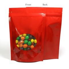 Smell Proof Glossy Red Stand-Up Zip Seal Pouch w/ Window in Many QTY (6.3×8.7″)