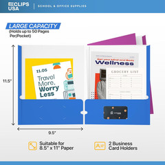 Folders with Pockets 2 Pocket Folders Bulk, Holds 100 Sheets (50 Sheets per Pock