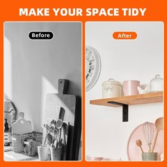 4 Pack Heavy Duty Floating Shelf Brackets, Black Metal L Wall Brackets, DIY I…