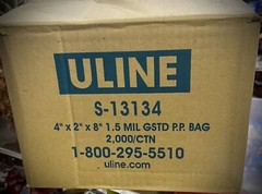 Uline Poly Bags 4x2x8″ – S- 13134 1.5 Mil Gusseted Polypropylene Bags, 2000/CTN
