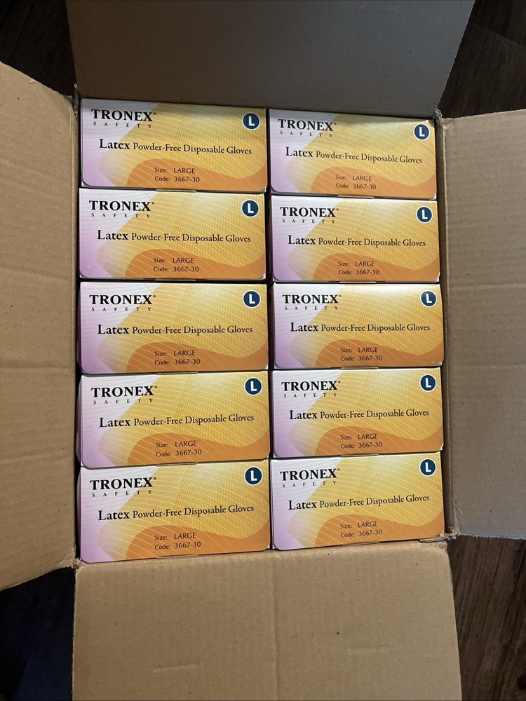 1,000 pcs Latex Disposable Gloves, Powder Free (10 Boxes of 100,)
