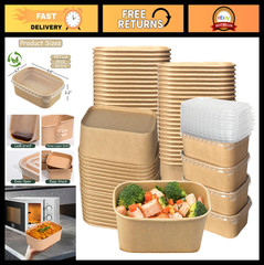 50 Pack 25 OZ Kraft Paper Food Containers with Lids, Oil-Proof Soup & Salad Bowl