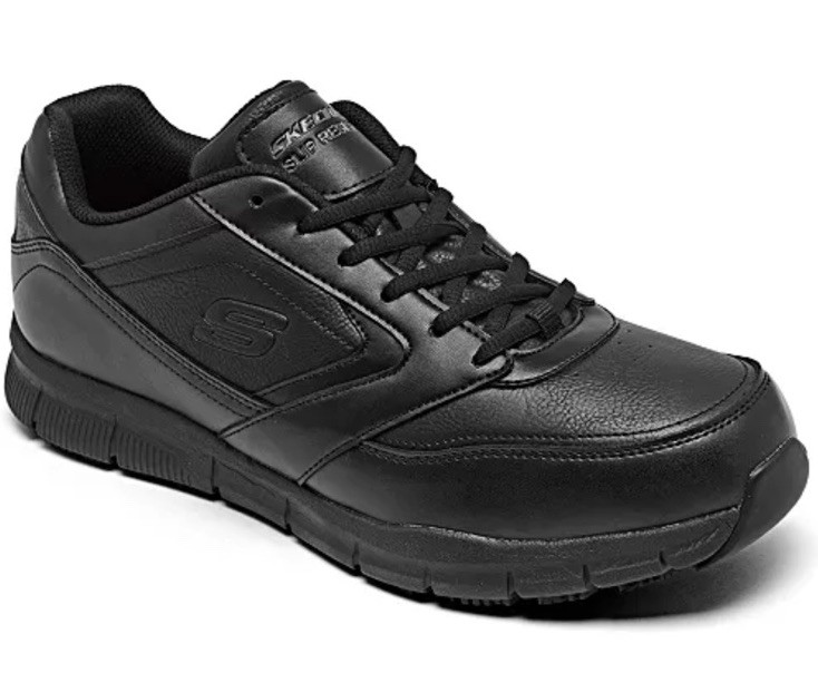 New Skechers Work 77156 Memory Foam Slip Resistant Black Lace Shoes Size 13 Wide