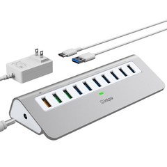 Powered USB Hub 10Gbps, 10 Port USB 3.2 Gen 2 Hub with 7 USB 3.2 Data Ports, …