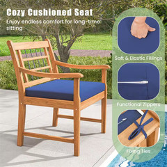 3-Piece Acacia Wood Outdoor Bistro Set with Coffee Table for Porch and Navy Cush