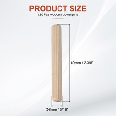 Wooden Dowel Pins 5/16″ x 2-3/8″ (8mm x 60mm) Straight Dowel Rods Count 120