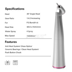 Dental 45° Clean Head LED 1:4.2 Increasing Contra Angle Low Speed Handpiece