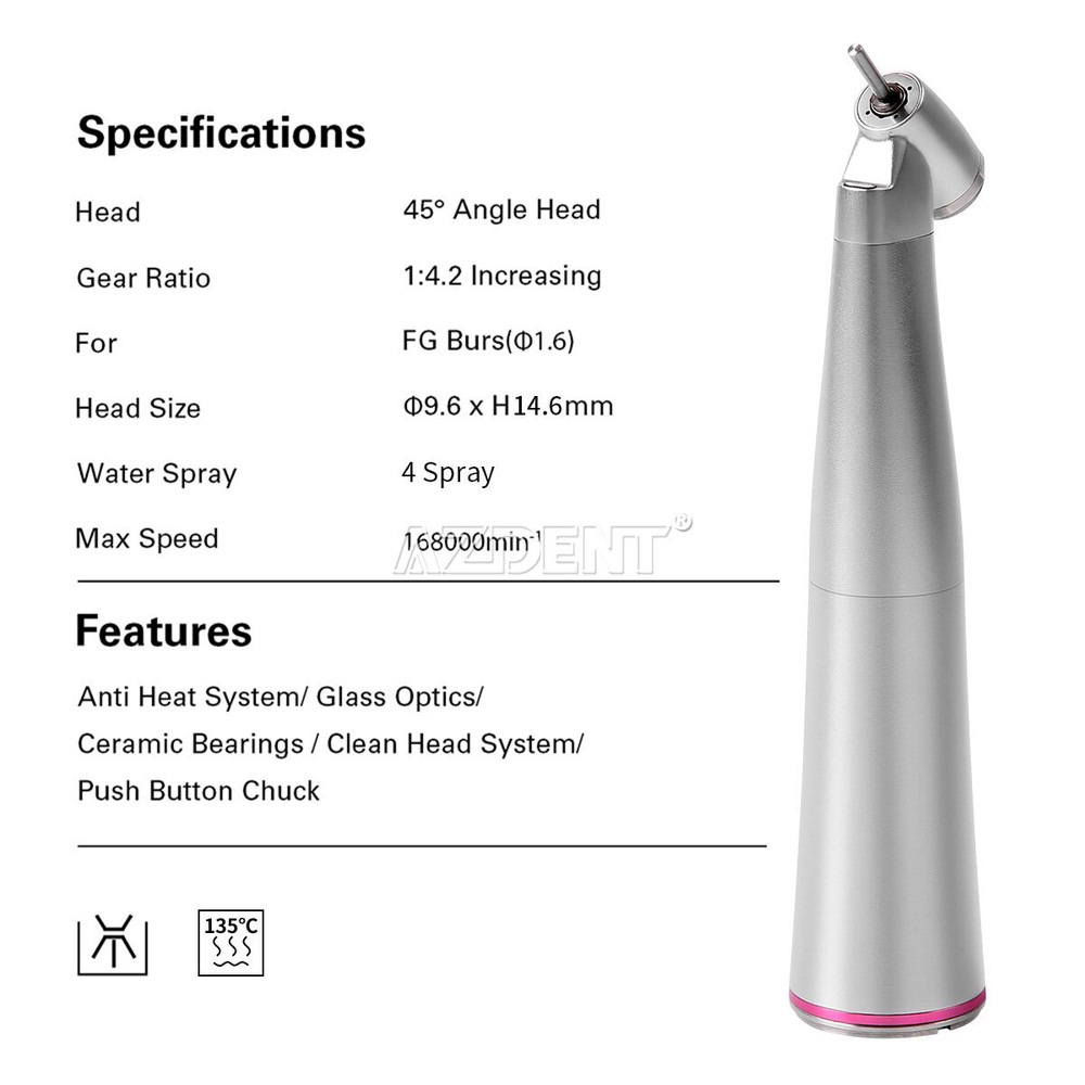 Dental LED 45° Clean Head 1:4.2 Increasing Contra Angle Low Speed Handpiece USA