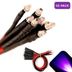 50 x Pre wired 12v 3mm UV Purple LEDs Prewired 12 volt LED 10v 11v 13v 14v 15v