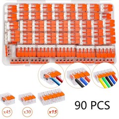 90 Pack Connectors Reusable Wire Clamp Terminal Blocks Compact Wire Connector*/+