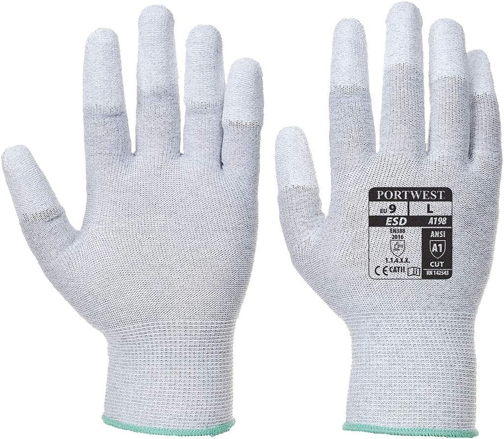 A198 Antistatic Safety Glove with PU Non Slip Fingertip Coating ANSI, Medium