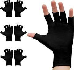 3 Pairs of Fingerless Cotton Gloves 100% Black Cotton Moisturizing Gloves for…