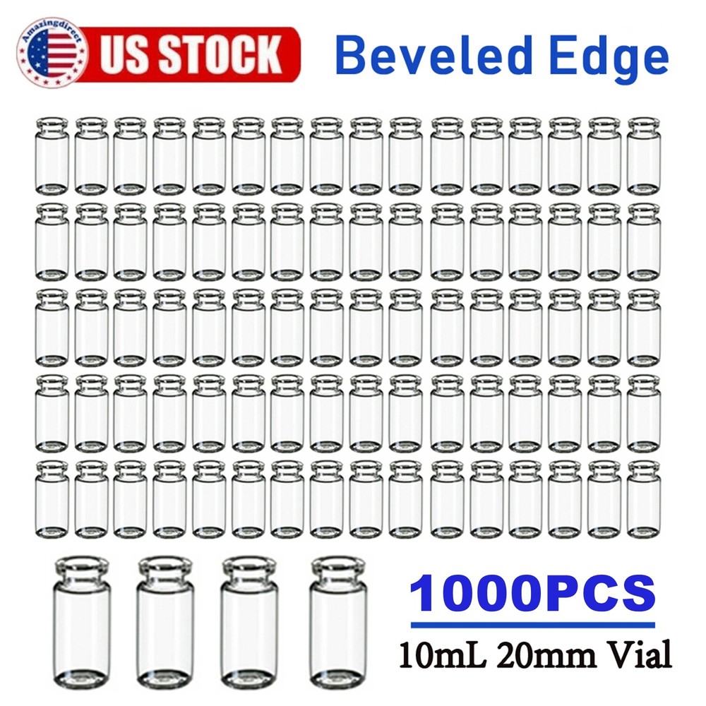 1000pcs 10ml Headspace Sample Vials 20mm Crimp Top Bevelled Edge Flat Bottom US