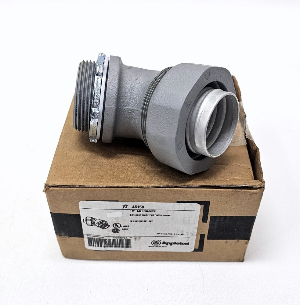 Appleton ST-45150 Liquidtight Conduit Connector 1-1/2″ ~ 45° Lfmc Conn 1 PC NEW