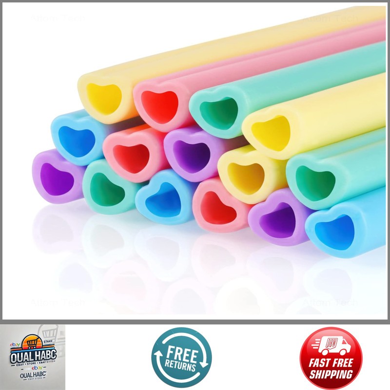 15PCS Heart Shaped Silicone Reusable Drinking Straws 10″ Long BPA-Free for Tumbl