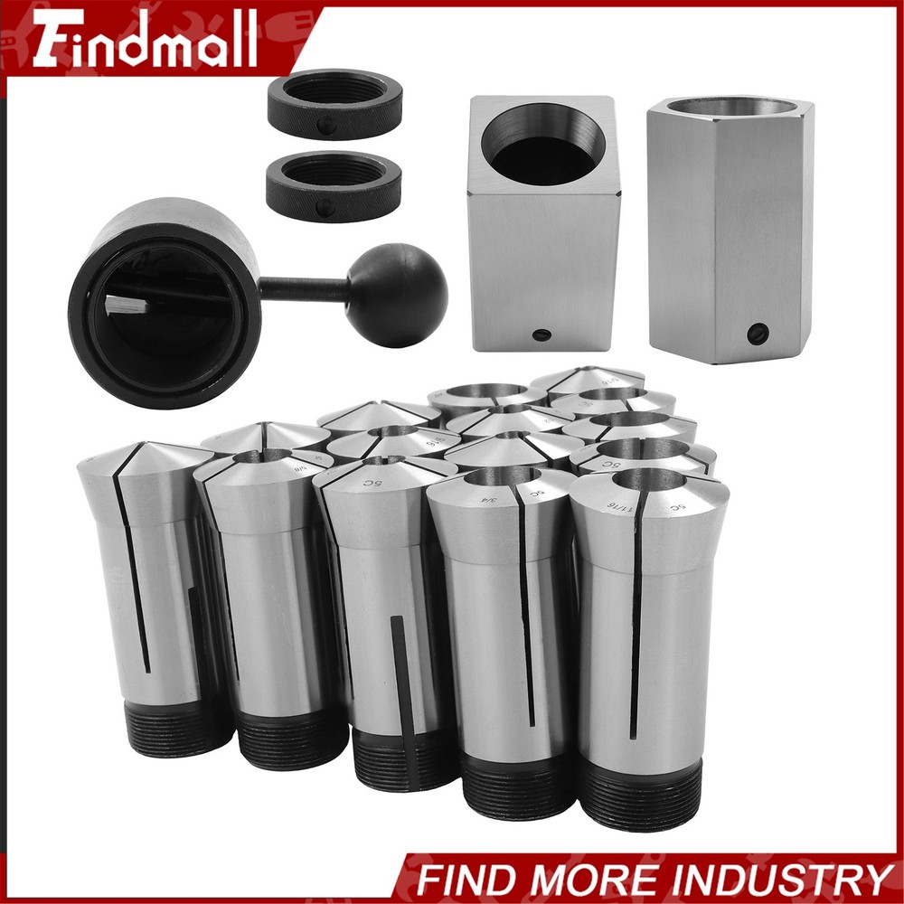 Findmall 5C Collet Set 15 Pc 1/8 to 1 Inch Fractional 5 Pc Collet Block Kit