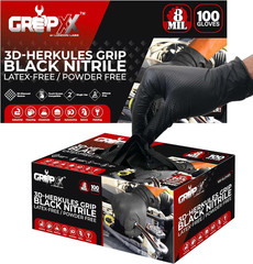 Herkules Grip Heavy Duty 8Mil Black Nitrile Gloves,3D Raised Diamond Texture-Lat