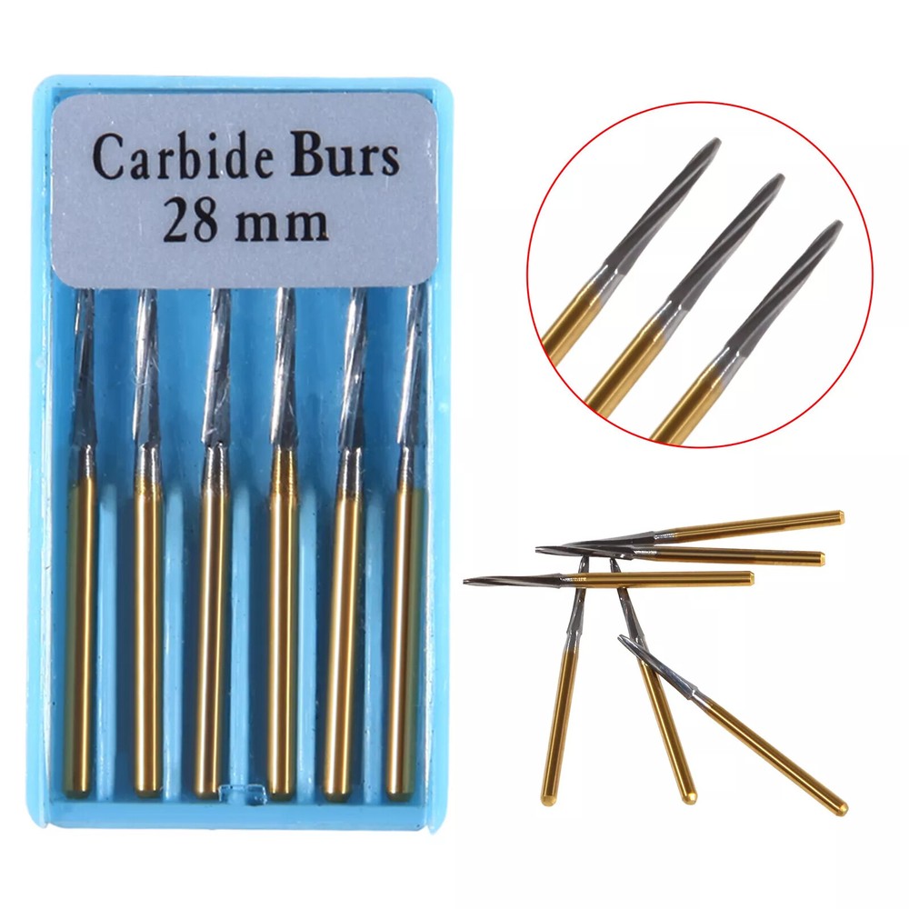 6 PCS Zekrya 28mm Long Dental Carbide Burs Surgical Drills FG Shank Dia. 1.6mm