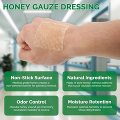 Greetmed Honey Gauze Dressing 2″ x 2″ Sterile Wound Care – Pack of 10