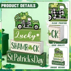4 Pcs St Patrick’s Day Table Decorations Green Shamrocks Wooden Signs Block Fa
