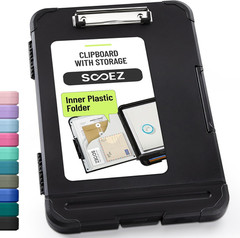 Reinforced Clipboard with Storage, Inner Plastic Folder Attached, Heavy Duty Pla