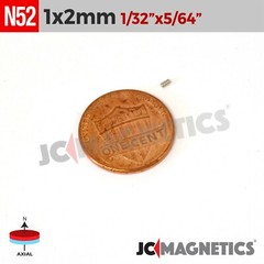 1mm x 2mm 1/32″x5/64″ N52 Strong Rare Earth Neodymium Small Magnet Disc 1x2mm