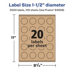 Avery Kraft Brown Round Labels Sure Feed Technology 1.5 Diameter 2000 Kraft