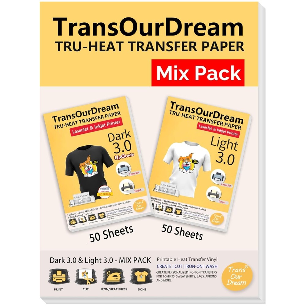 Dark & Light Fabrics Iron on Transfers, 50+50 Sheets
