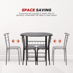 3 Piece Dining Set Round Table and Chairs Metal Frame Shelf Storage Brown