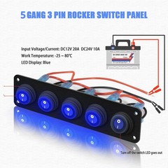 12V 20A Waterproof LED Toggle Rocker Switch Panel 5 Gang Amp Waterproof