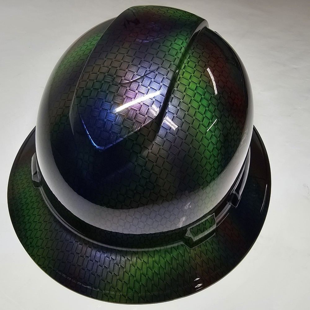 FULL BRIM Hard Hat custom hydro dipped MULTI COLOR BASKET WEAVE CARBON FIBER NEW