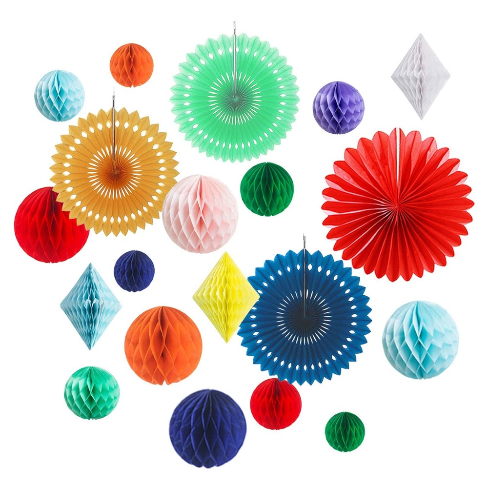 20 PCS MultiColor Paper Honeycomb Balls Rainbow Party Decor Baby Shower