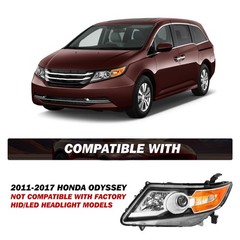 2011-2017 Odyssey EX/EX-L/LX Headlights Pair Black Halogen Bulbs Included