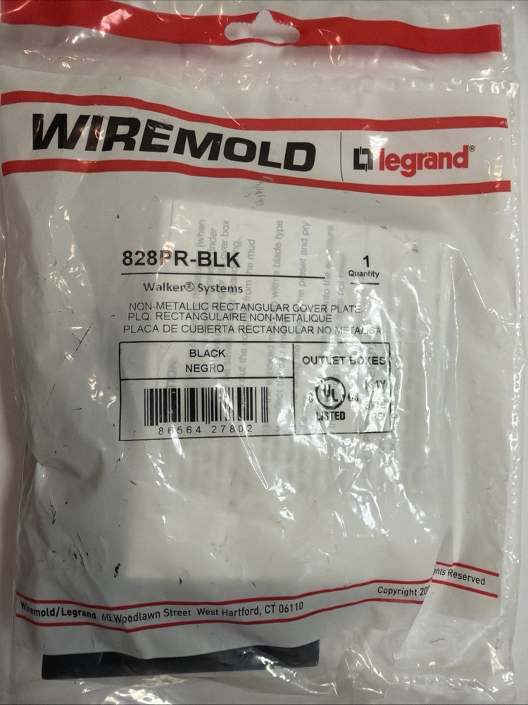 WIREMOLD 828PR-BLK NONMETALLIC DUPLEX COVER PLATE, BLACK