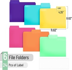 Vibrant 1/3 Cut Tab File Folders – 6 Pack with Labels for Versatile Use