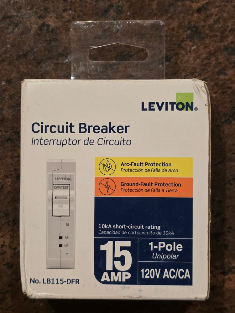Leviton LB115-DFR 15A Dual Function AFCI/GFCI Thermal Magnetic Circuit Breaker