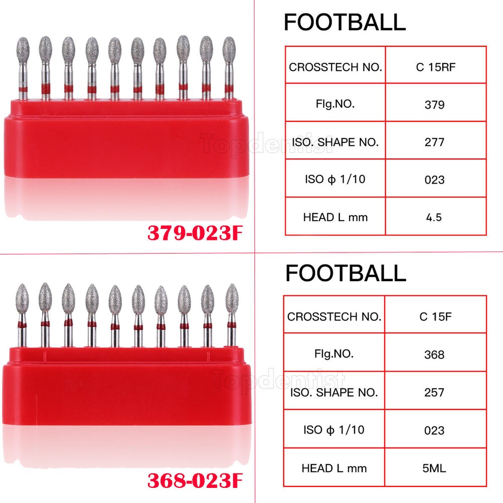 100Pcs Dental Diamond Burs 379-023F/368-023F FG Football Shape Fine Red Defend