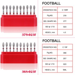 100Pcs Dental Diamond Burs 379-023F/368-023F FG Football Shape Fine Red Defend