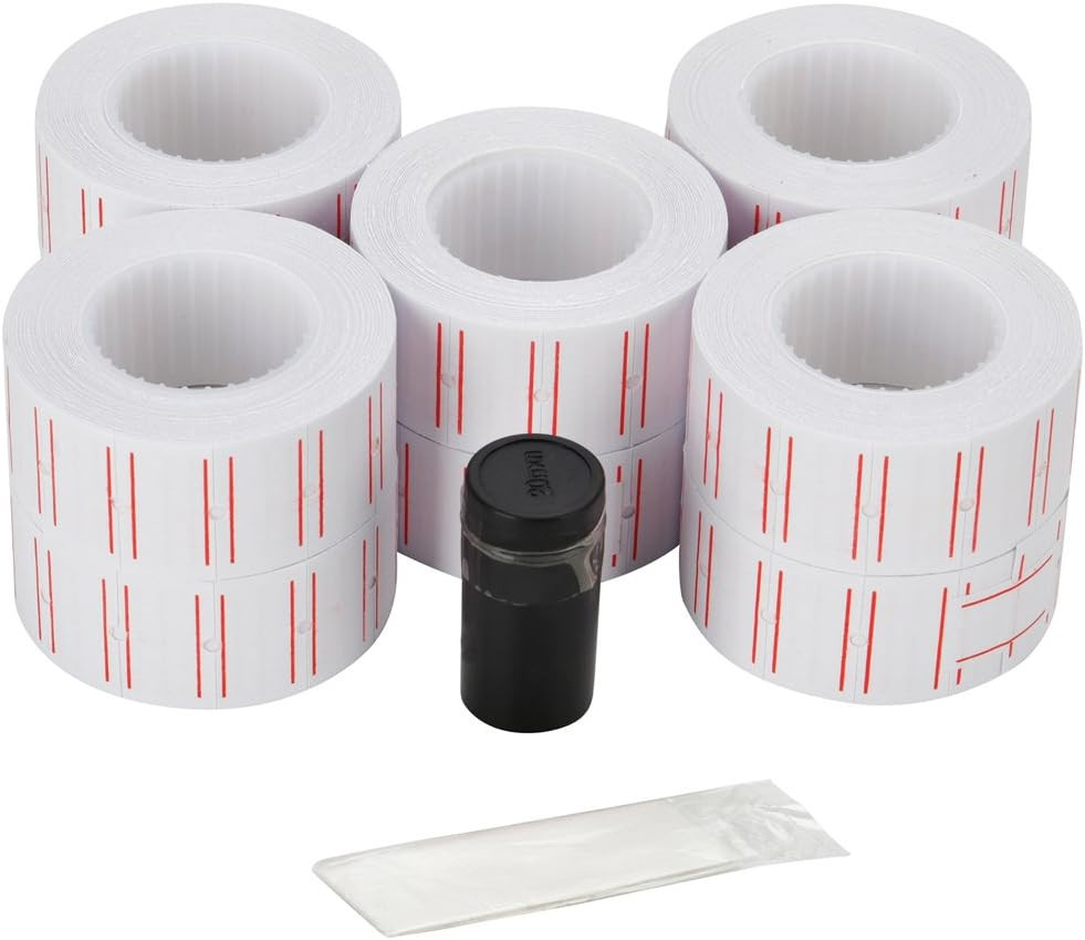 10 Rolls 6000 White Price Gun Labels for Mx-5500 – with Double Red Line Visibili