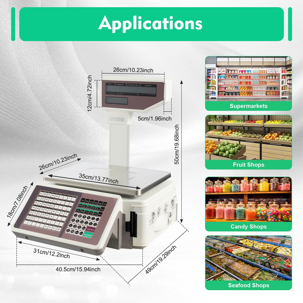 Commercial Electronic Weight Scale with Thermal Label Printer Supermarket KG/LBS