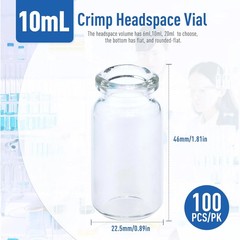 100PCS 10ml Sample Vials Clear Glass Bottle 20mm Crimp Top Headspace Bevelled