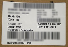 LEXAN MODEL# 124R-112 POLYCARBONATE PC CLEAR PLASTIC PELLET RESIN 5 LB