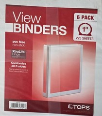 TOPS 3 Ring Non-Stick View Binder, 1″ Round Ring, White, 6 ct – TOP91125