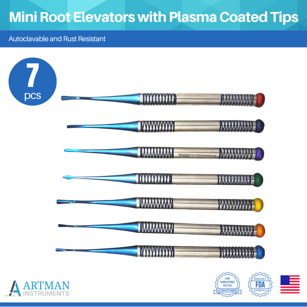 Mini Root Elevator Luxating PDL Root Elevators Set of 7 Titanium Coated ARTMAN