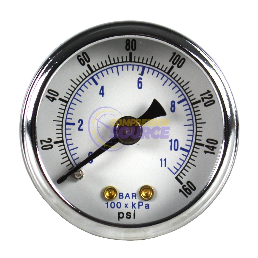 1.5″ Face Dry Pressure Gauge 0-160 PSI Back Mount 1/8″ NPT Air Compressor Gauge