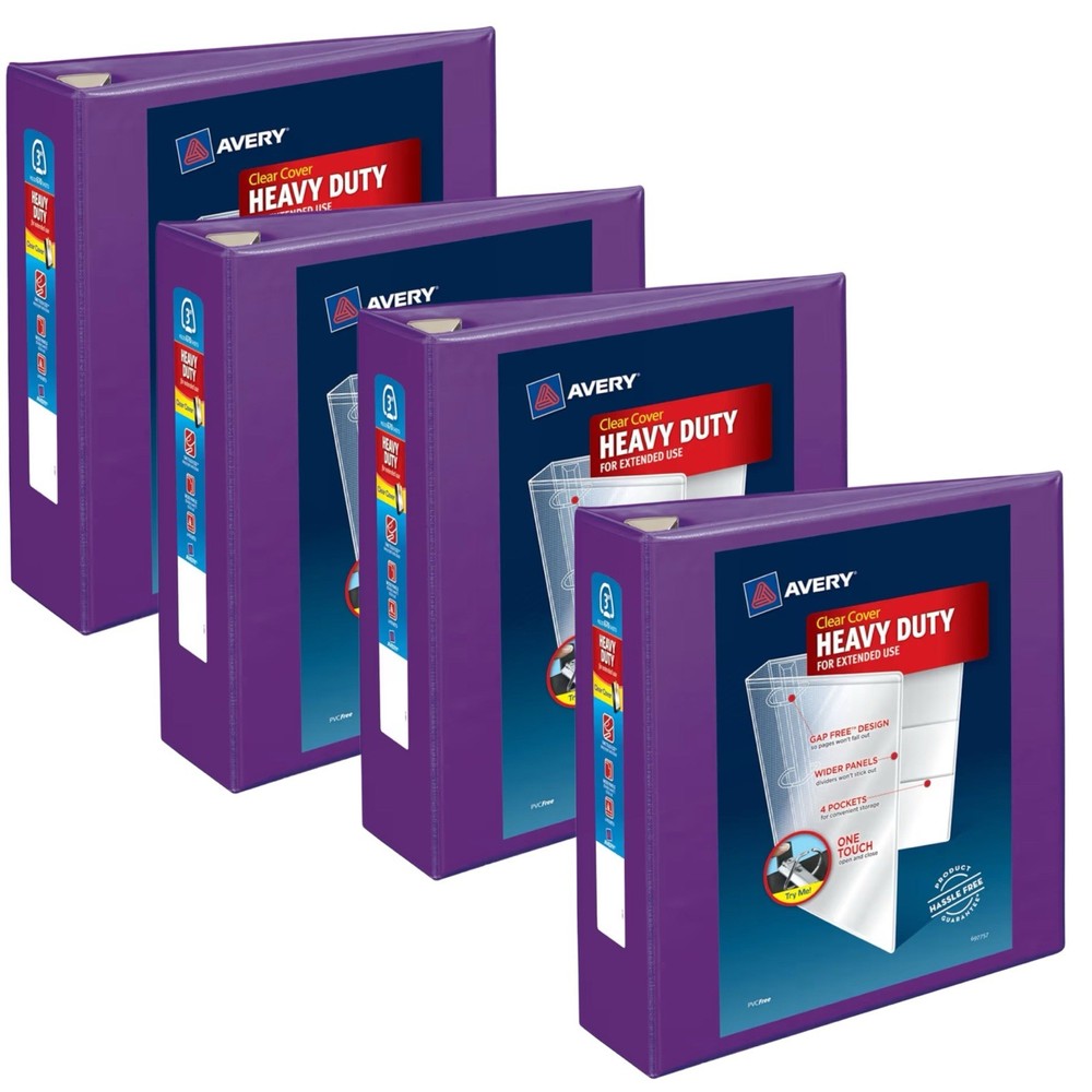 3 Ring Binder Avery Durable View 3″ Slant Rings 4 Pack Purple , School Supplies